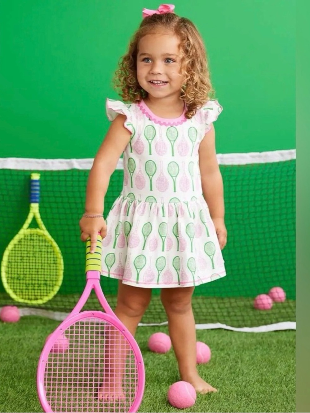 Mud Pie Tennis Print Dress Pink Green 4T 5T